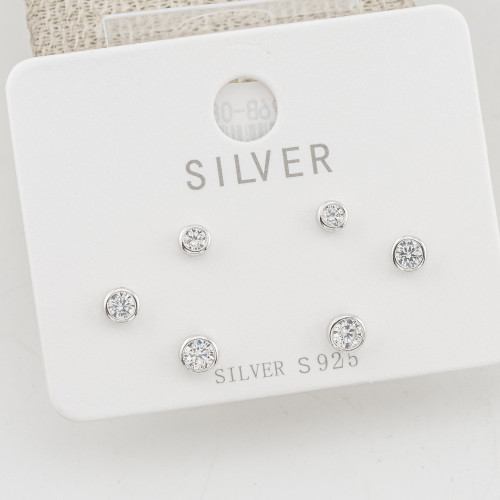 Orecchini In Argento 925 Tre Coppie con Punti Luce Tondi