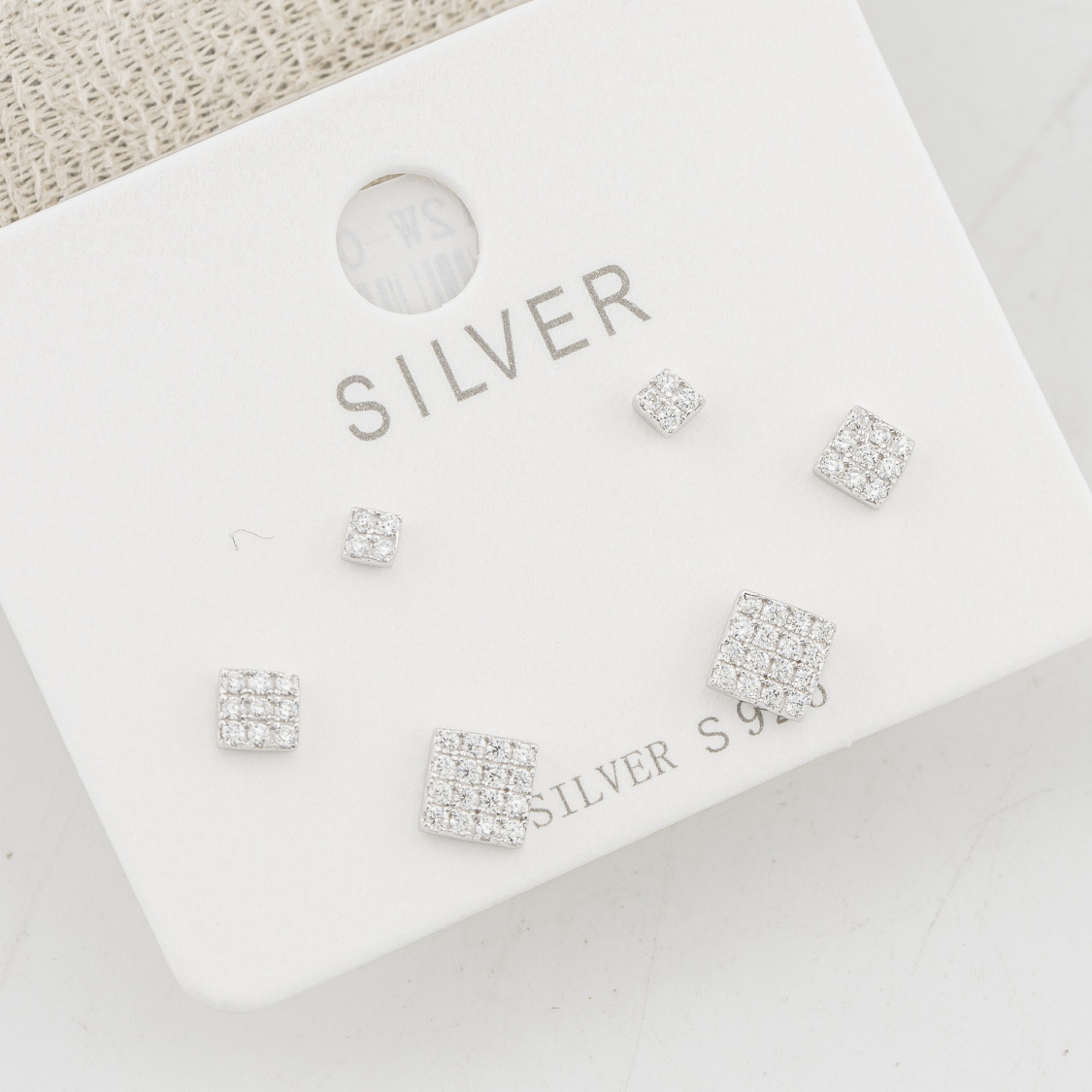 Orecchini In Argento 925 Tre Coppie con Rombi Zirconati-ORECCHINI CON MOISSANITE E ARGENTO 925 | Worldofjewel.com