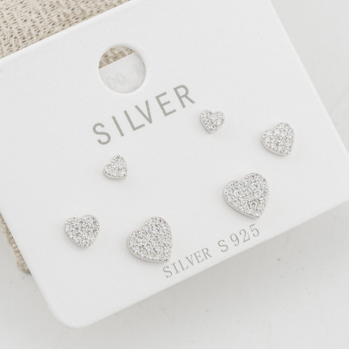 Orecchini In Argento 925 Tre Coppie di Cuori