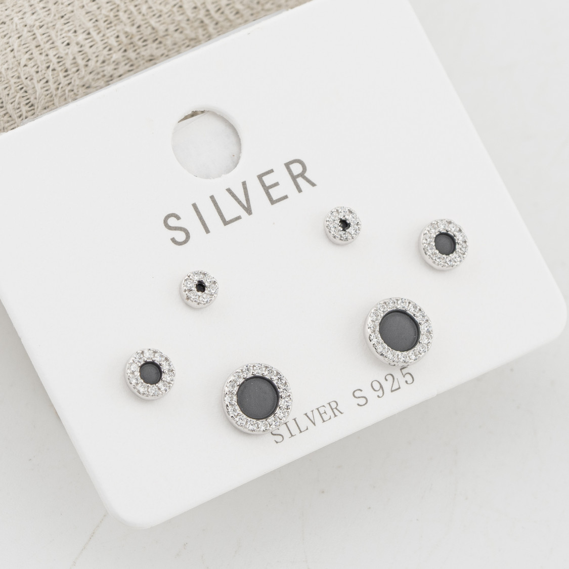 Orecchini In Argento 925 Tre Coppie Tonde Zirconate Nere-Ohrringe aus Moissanit und 925er Silber | Worldofjewel.com