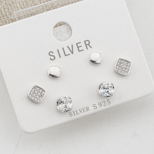 Orecchini In Argento 925 Tre Coppie Zirconate