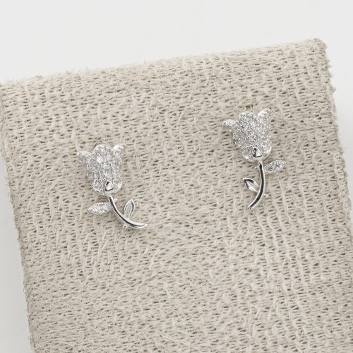 Orecchini In Argento 925 Tulipani Zirconati