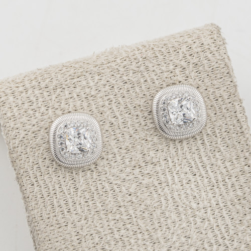 Orecchini In Argento 925 Zirconi Quadrati Stondati