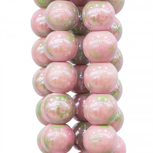 Polished Ceramic Smooth Round 14mm Pink Floral