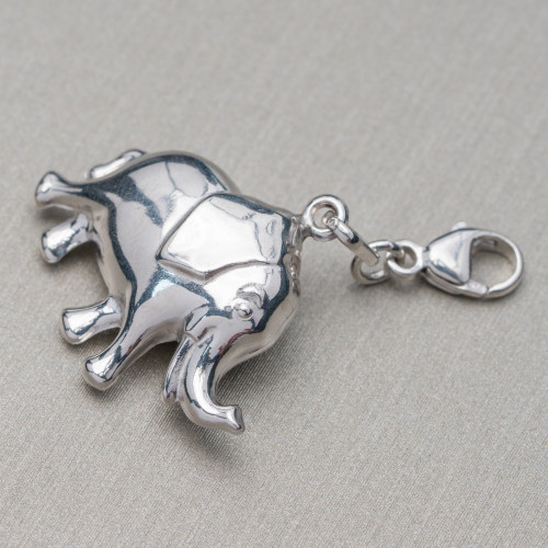 Charms Pendant Of 925 Silver Elephant 23.5x20mm Rhodium Plated With Carabiner 6pcs