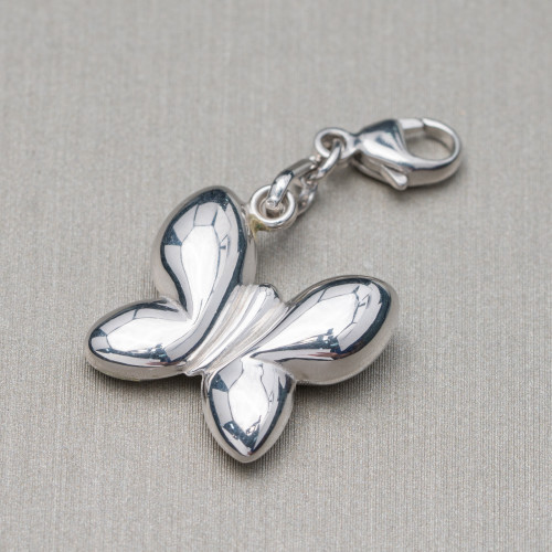 Κρεμαστό Γούρια Of 925 Silver Butterfly With Carabiner 15x30mm 5τμχ