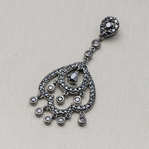 Pendentif Pendentif En Argent Bruni 925 Avec Zircons Noirs Lustre Gothique 1Pc