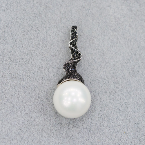Pendant Of 925 Silver Witch Hat With White Majorcan Pearls And Black Zircons 14x38mm