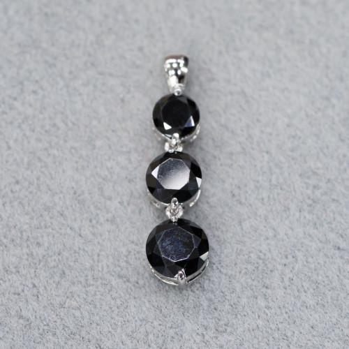 925 Silver Pendant With 3 Thermodiffuse Gems Set Black 8x29mm