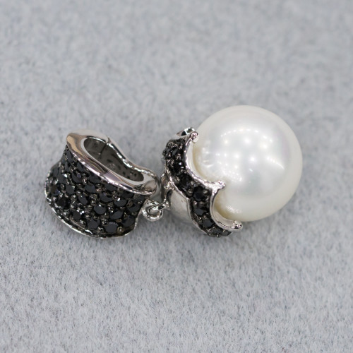 925er Silberanhänger mit mallorquinischen Perlen 12x28mm weiß