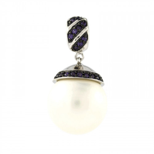 Pendant Of 925 Silver With Zircons and Majorcan Pearl 16x32mm