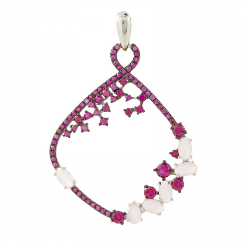 Pendant Of 925 Silver With Zircons And Fuchsia And Pink Topazes 32x46mm
