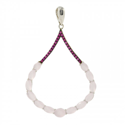 Ciondolo Pendente Di Argento 925 Ovali Con Zirconi E Topazi Rosa E Ruby 31x50mm