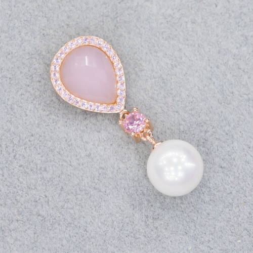 Pink 925 Silver Pendant With Mallorcan Pearls 16x43mm