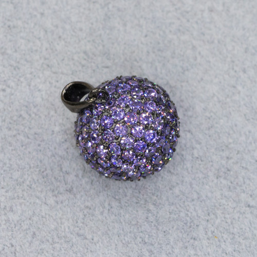 Pendant Pendant Of 925 Silver Sphere Purple Zircons 17mm With Burnished Silver
