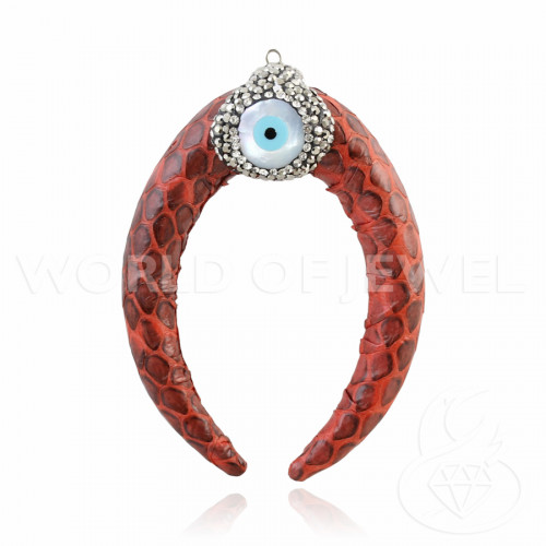Ecoleather Pendant Component with Marcasite and Semi-precious Stones 30x50mm - Red