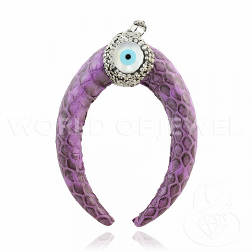 Composant pendentif en simili cuir avec marcassite et pierres semi-précieuses 30x50mm - Violet