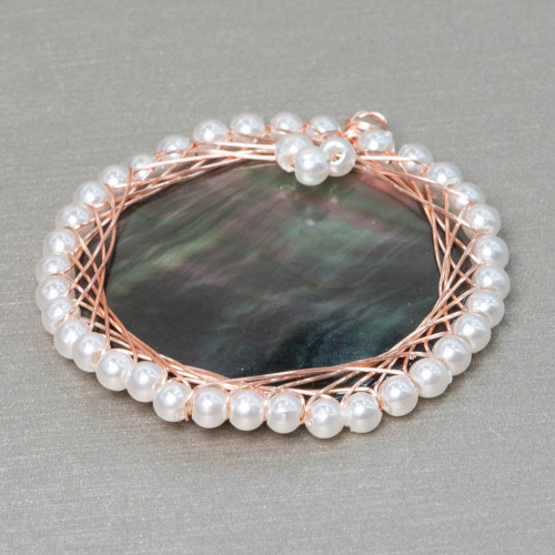 Composant de pendentif en laiton avec nacre et perles torsadées 36mm 2pcs