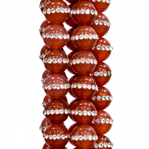 Carnelian With Smooth Round Rhinestones 10mm