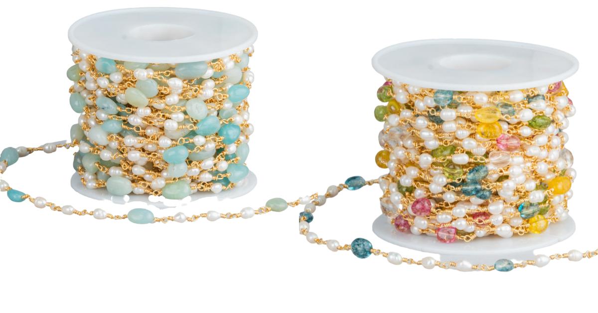 catena con perline di pietre e perle